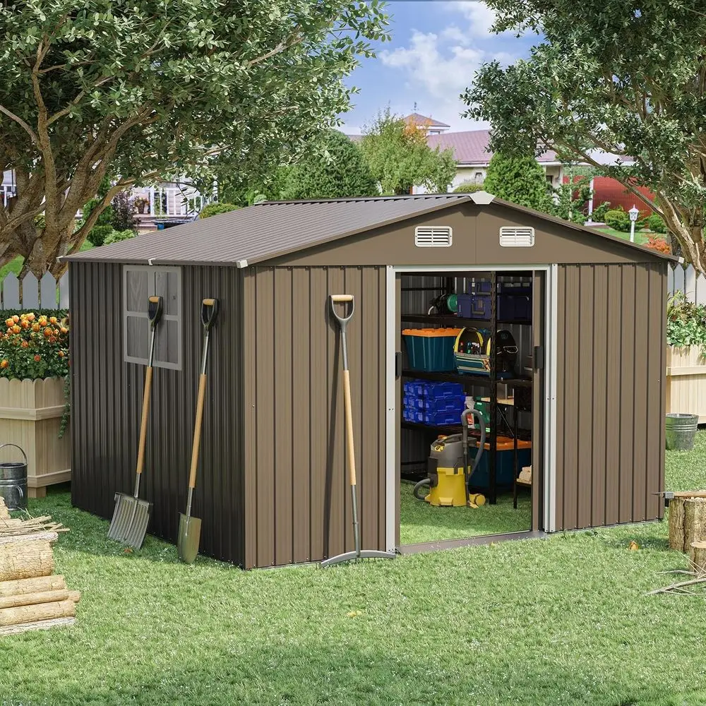Gardening Tools Of - 10T x 8T Outdoor-Metall-Geräteschuppen mit abschließbarer